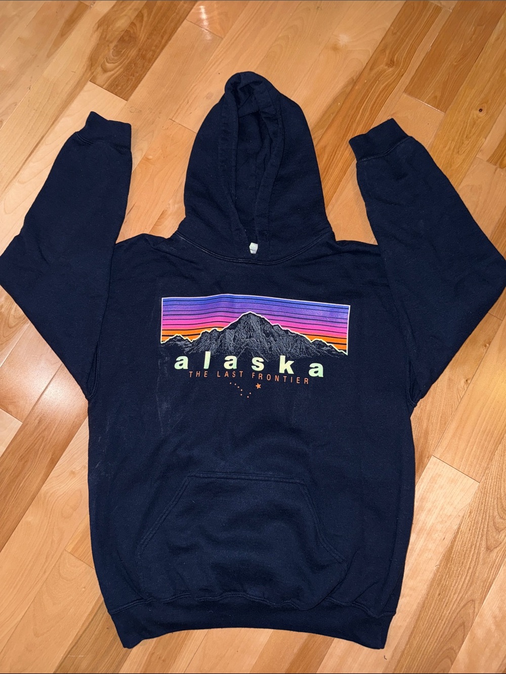 Alaska 'The Last Frontier' Navy Hoodie Sweatshirt S